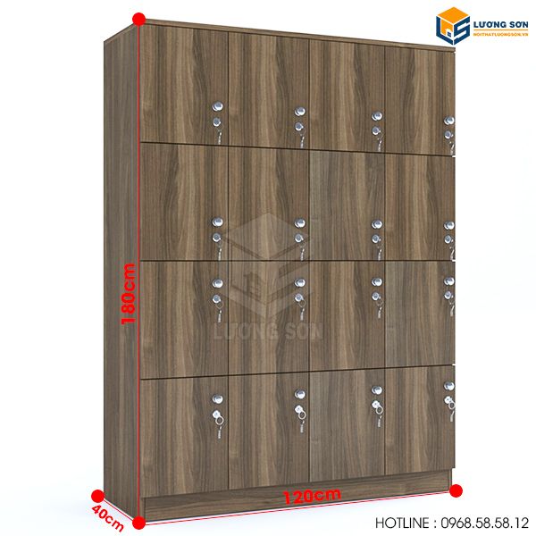 kích thước tủ locker gỗ 16 ngăn