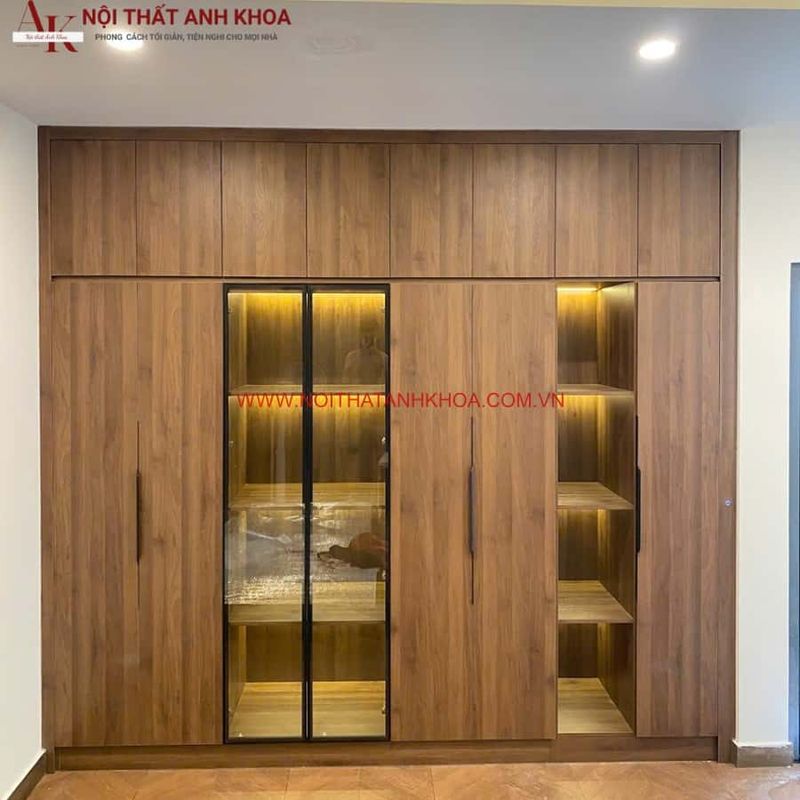 Tủ Locker Âm Tường Đẹp 6 Tủ quần áo âm tường phong ngủ màu óc chó hiện đại
