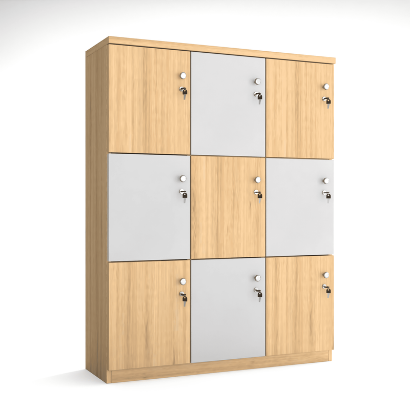 Render mô phỏng tủ locker gỗ hiện đại