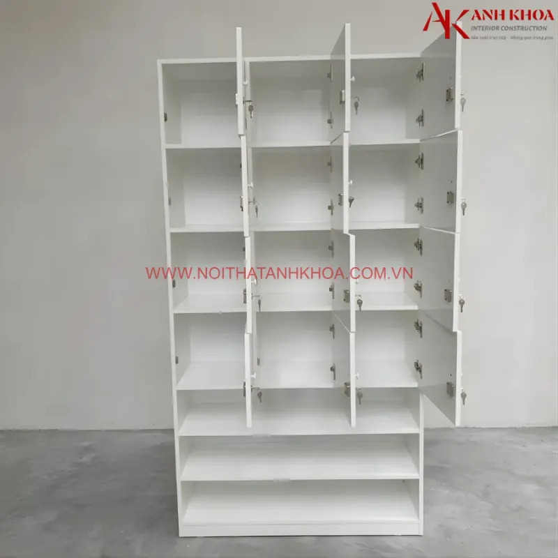 Tủ Locker Màu Trắng Đẹp 6 Tủ locker gỗ kết hợp kệ giày màu đẹp